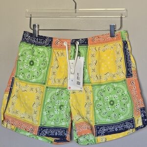 NWT Zara Men's Bandana Patchwork Swim Shorts Resortwear Vacation Beach Size L